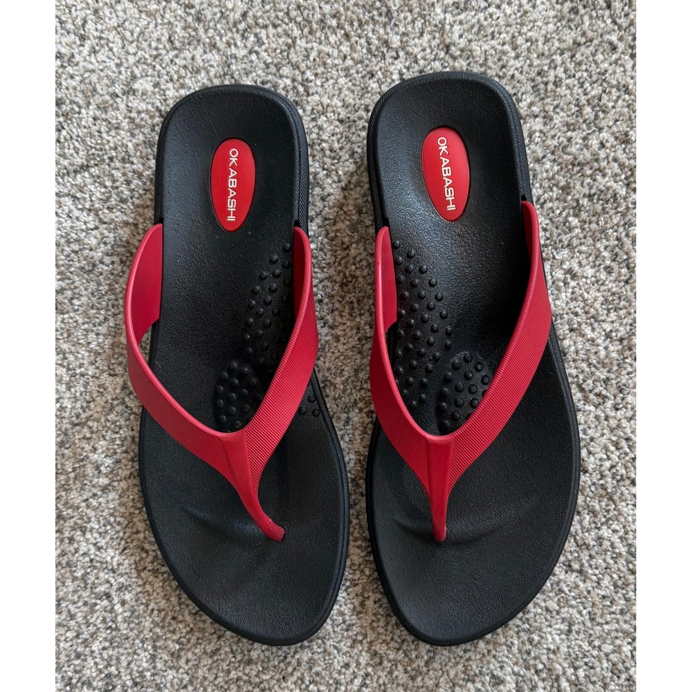 Okabashi Women Black Red Flip Flop Sandals Ergonomic Comfort Made in USA ML